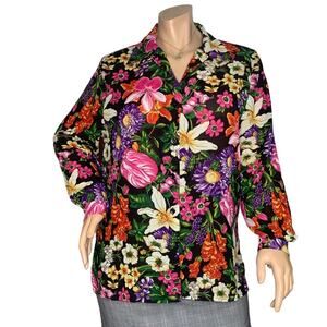 Nygard Collection Collared Shirt Long Sleeve Floral Print Multicolor Size 16